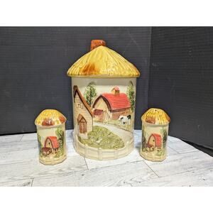 Marks and Rosenfeld Japan Made Barn/Country Scene Canister + Salt Pepper Shakers